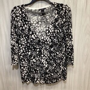 ELENA SOLANO Women's (Size 1X)‎ Button Deep V-Neck Cardigan Sweater 3/4 Sleeve